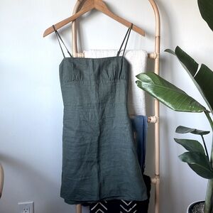 Aritzia 100% linen olive green mini dress XXS